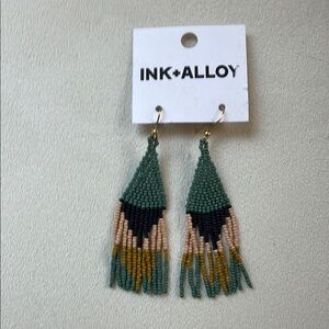 IBK + ALLOY Beaded Fringe Earrings in Green and Gold